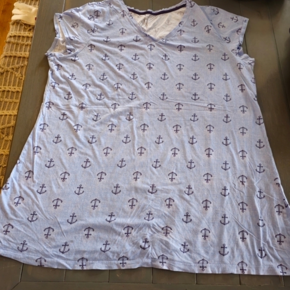 Blue Anchor Print Woman's night Gown Sleep Shirt Size Xlarge